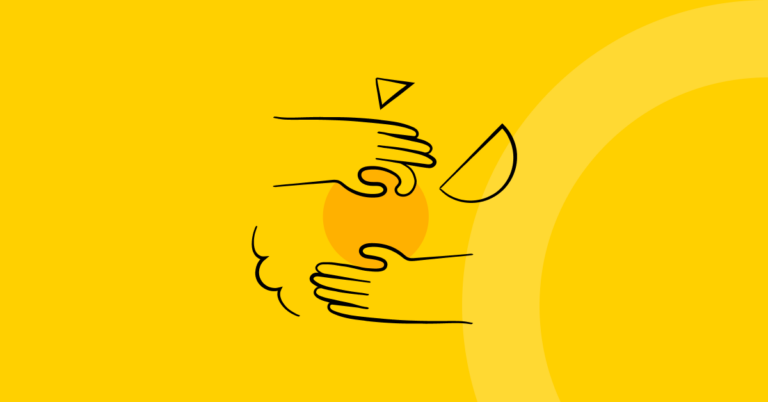 two hands illustration on yellow