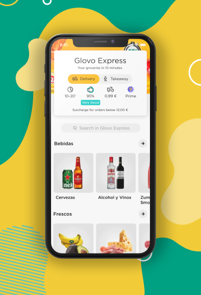 A mobile phone showing a screen from the Glovo app 