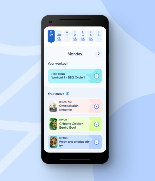 A mobile phone showing a screen from the body coach app