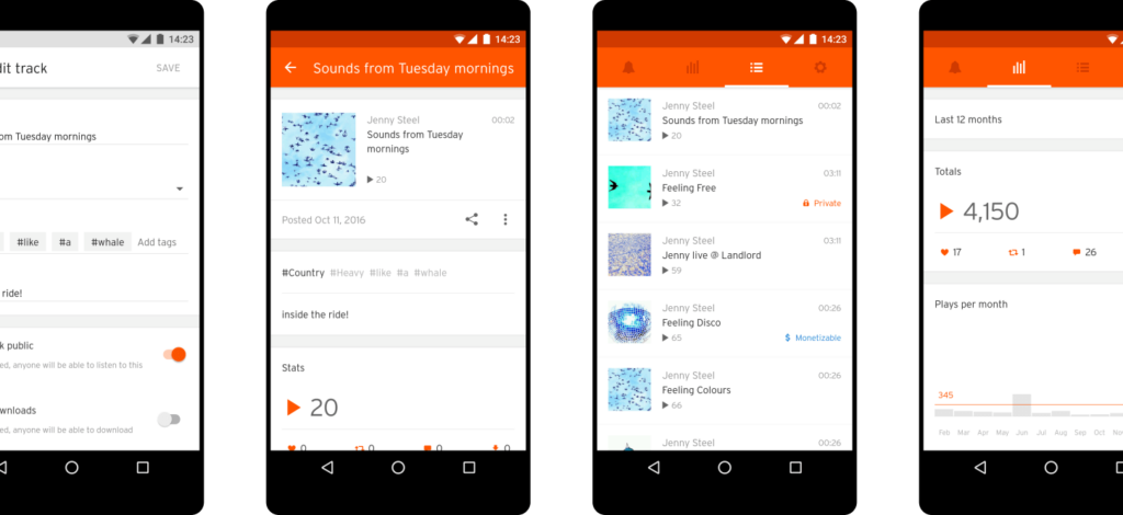 Soundcloud app screens